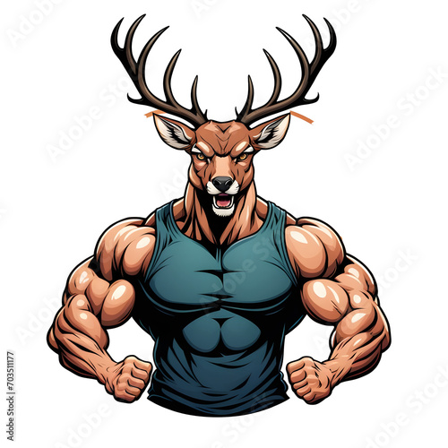 Muscular deer illustration. Suitable for fitness logos, bodybuilders, gym athletes.
