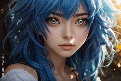 Anime girl style art gold eyes