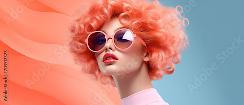 Model with Curly Pink Hair and Stylish Sunglasses