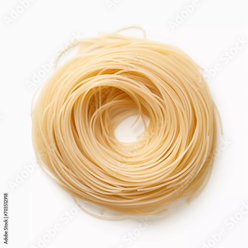 Top view of raw vermicelli for making pasta isolated on white, AI generator