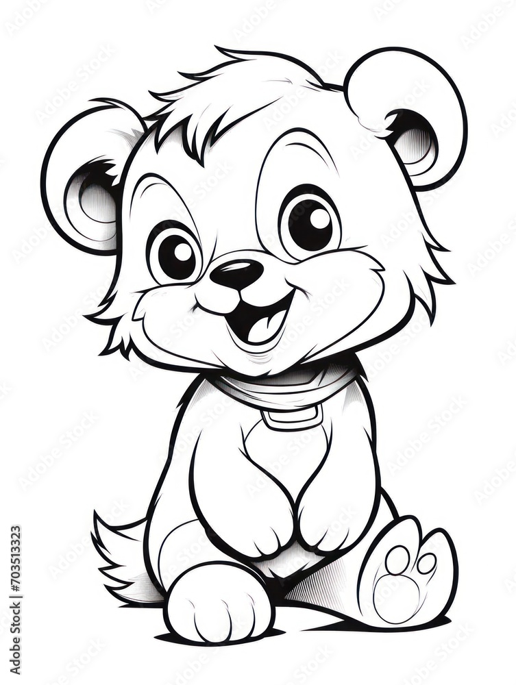 Fototapeta premium Coloring pages for kids, baby bear, cartoon style