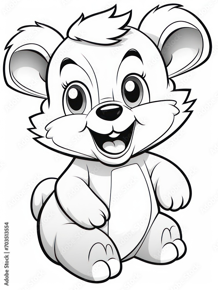 Fototapeta premium Coloring pages for kids, baby bear, cartoon style