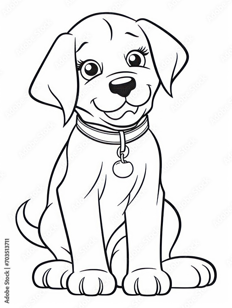 Fototapeta premium Coloring pages for kids, happy baby dog, cartoon style