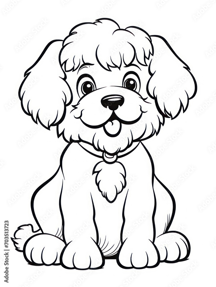 Fototapeta premium Coloring pages for kids, happy baby dog, cartoon style