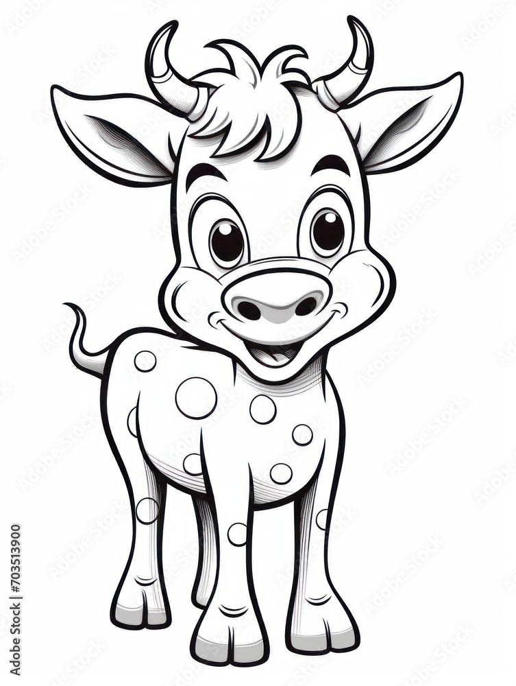 Obraz premium Coloring pages for kids, little cow, cartoon style