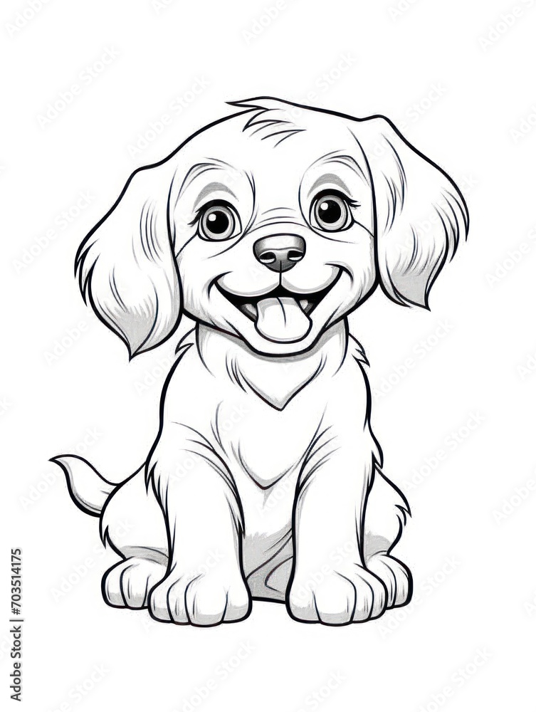 Fototapeta premium Coloring pages for kids, happy baby dog, cartoon style