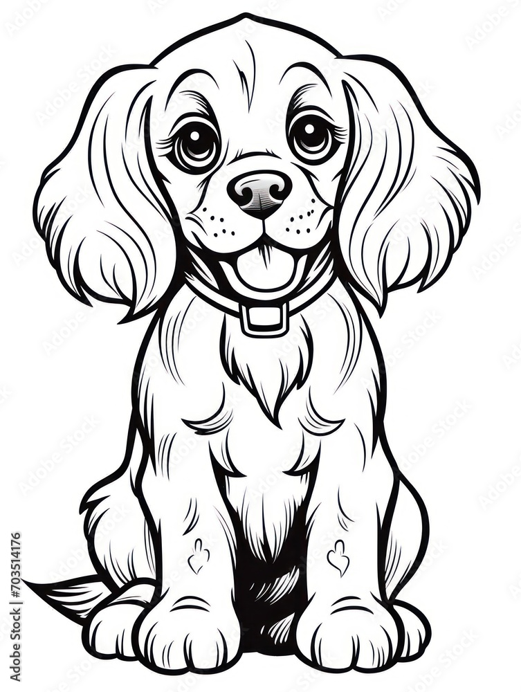 Coloring pages for kids, happy baby dog, cartoon style