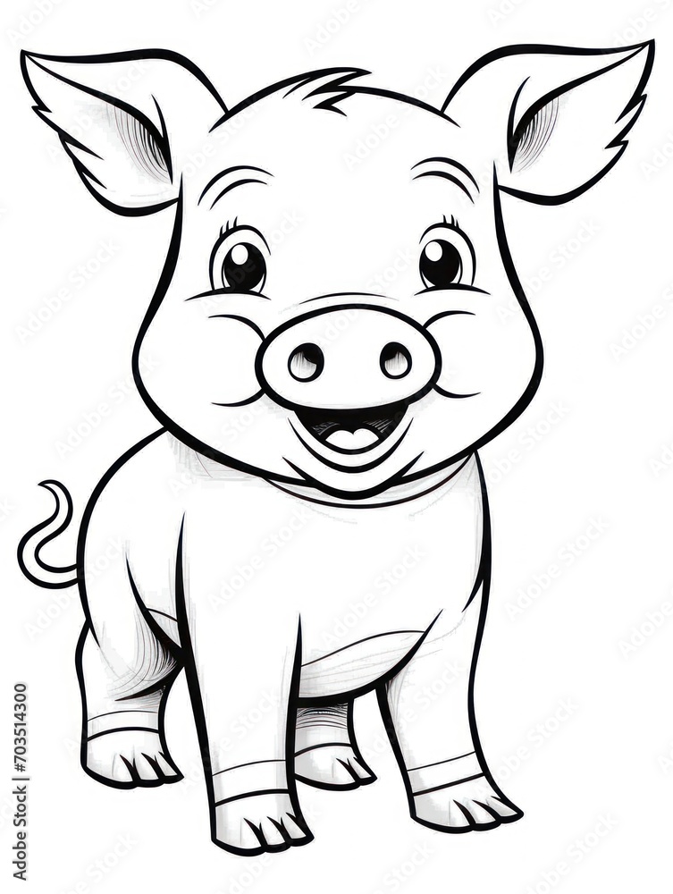 Fototapeta premium Coloring pages for kids, little pig, cartoon style