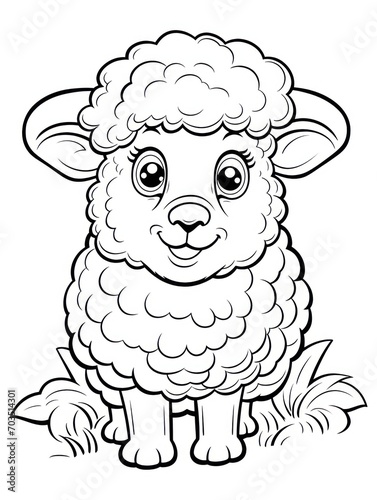 Coloring pages for kids, little sheep, cartoon style