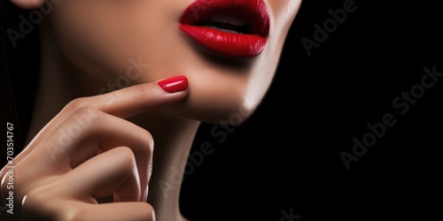 beauty woman with red lips and Red nail polish  Red lipstick  model  glossy lips