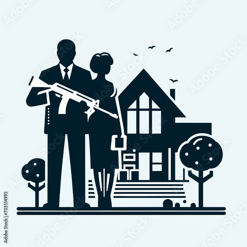 Armed couple with a gun protecting their home