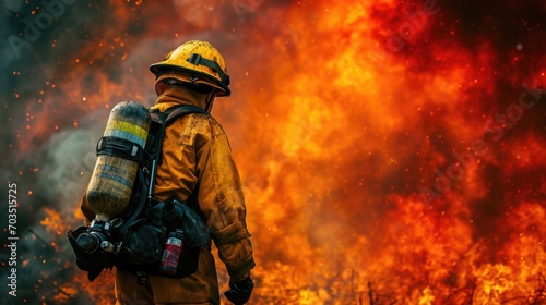 Firefighter Standing Against a Backdrop of Raging Fire