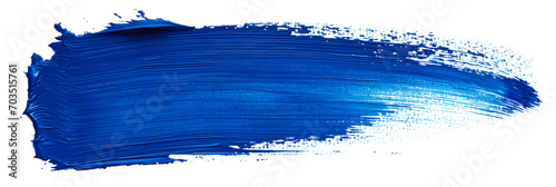 Hand painted stroke of blue paint brush isolated on white background photo