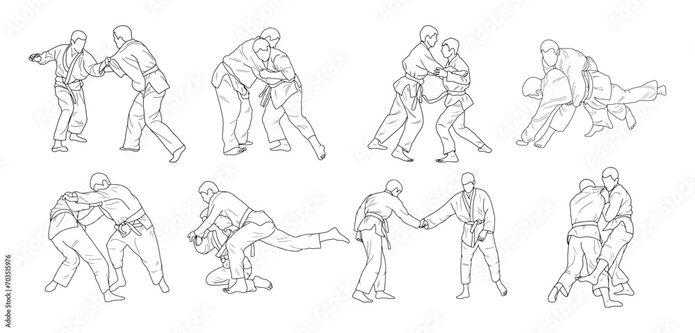 Line sketch of sportive judoka fighter. Judoist, judoka, athlete, duel, fight, judo Line sketch of sportive judoka fighter. Judoist, judoka, athlete, duel, fight, judo