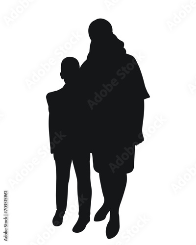 Black silhouette of mother with her son, a grandmother with her grandson, a teacher with a student, hugging, isolated vector