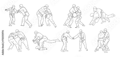 Line sketch of sportive judoka fighter. Judoist, judoka, athlete, duel, fight, judo