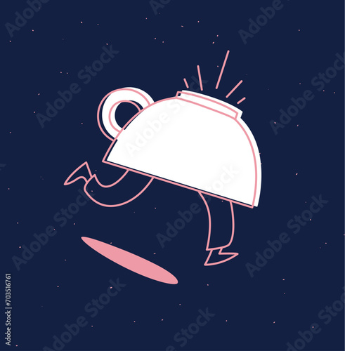 Obraz na płótnie Running inverted cup of coffee drawing in cartoon flat line style on blue background w salonie