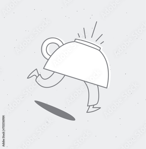 Obraz na płótnie Running inverted cup of coffee drawing in cartoon flat line style on grey background w salonie