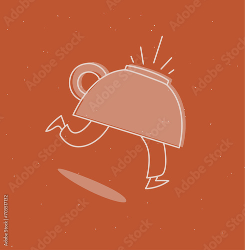 Obraz na płótnie Running inverted cup of coffee drawing in cartoon flat line style on mustard background w salonie