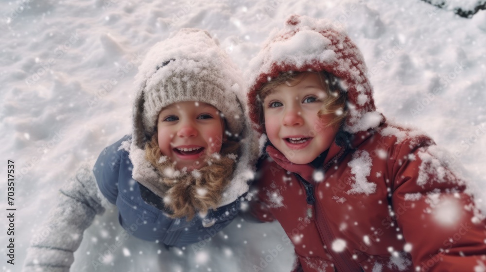 Christmas kids making snow angels Christmas kids making snow angels