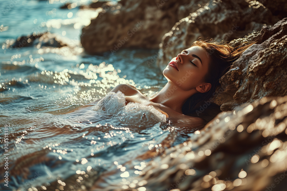Sunbathing woman on a tropical shore