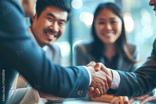 Business handshake at team meeting