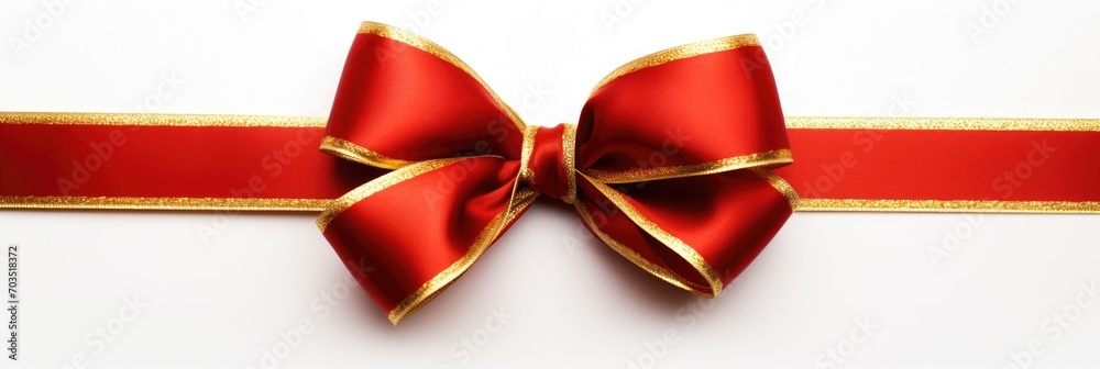 Red and gold striped ribbon tied in a bow . Generative AI Red and gold striped ribbon tied in a bow . Generative AI