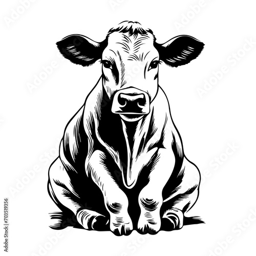 Charming Sitting Cow Vector Illustration