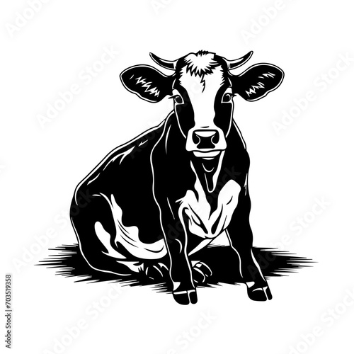 Charming Sitting Cow Vector Illustration