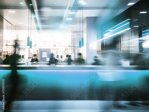 Motion Blurring. Office, Bank Branch, Legal Advice. Business office building lobby blur background of bank reception hall customer