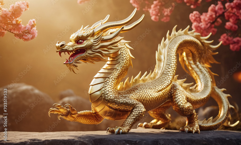 Obraz premium golden Asian Dragon, Chinese New Year Concept Generative AI