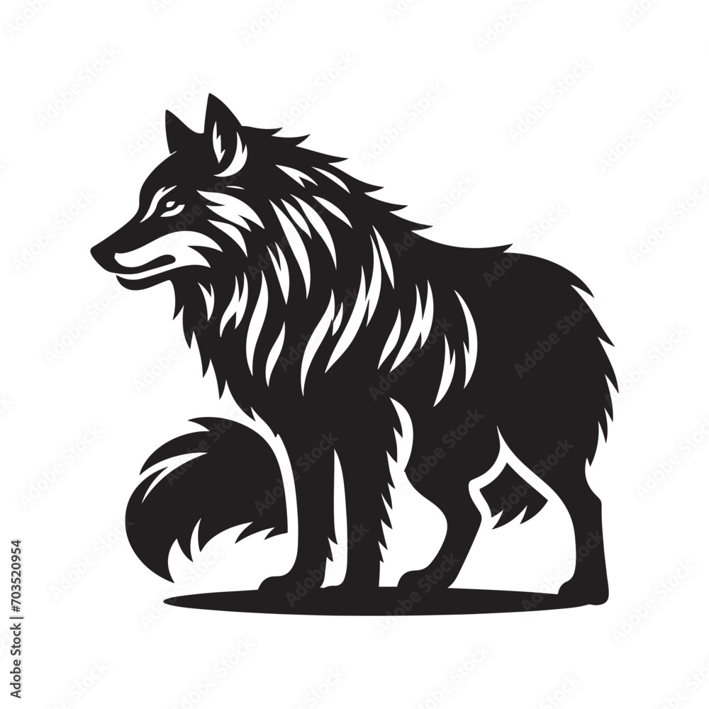 Dynamic and captivating: Black wolf silhouette portrayed in a detailed vector illustration - wolf silhouette
