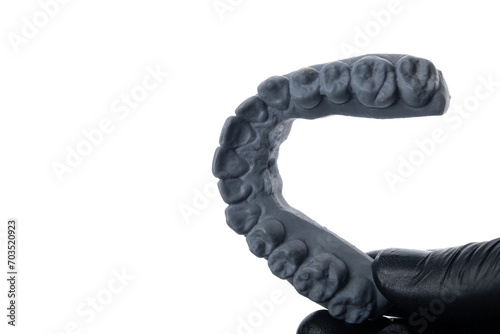 Oclusal view of 3D impression model isolated on white background.