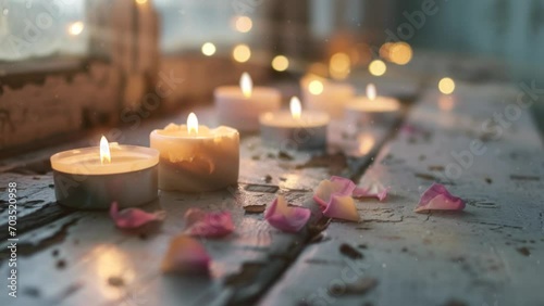 candles next to the window, calm romantic Valentine's Day mood, 4k seamless loop photo