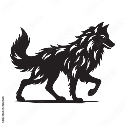 Shadowy elegance: Intricate vector of a black wolf's silhouette with fine detailing - wolf silhouette 