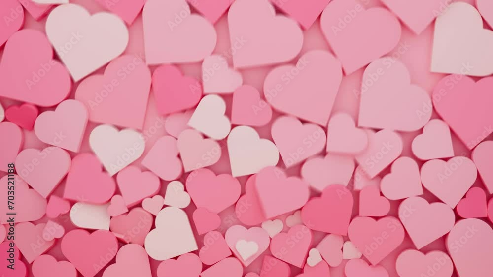 happy Valentine's Day, pink background with falling hearts, 4k animated backdrop