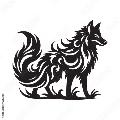 Exquisite detailing captures the essence of a majestic black wolf portrayed in a stunning vector silhouette - wolf silhouette 