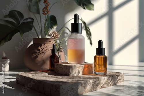 Beauty serum product pack shot, Modern minimalist setup, Clean lines. Generative AI. photo