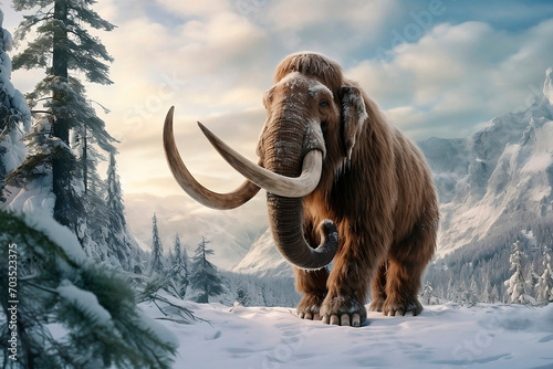 A mammoth in the winter forest