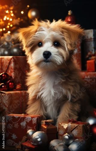 Cute cozy puppy Christmas scene