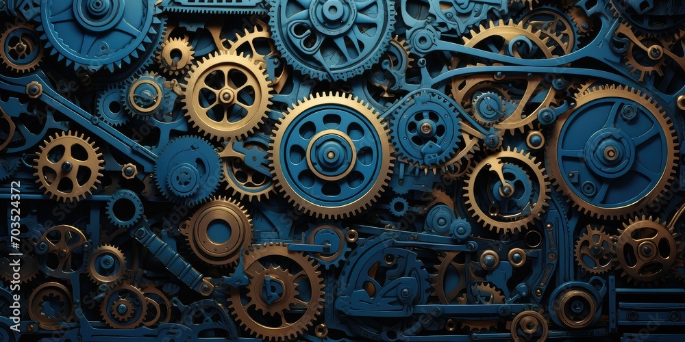 Blue gears, clockwork, mechanics, cogwheels Blue gears, clockwork, mechanics, cogwheels