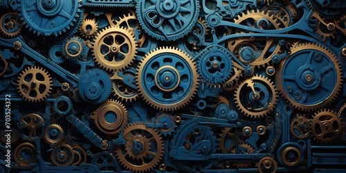 Blue gears, clockwork, mechanics, cogwheels photo