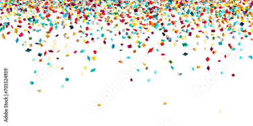 Colorful confetti falling downwards  isolated  transparent  white background 
