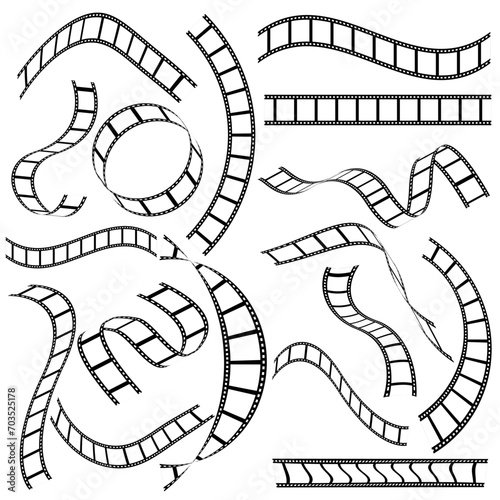 film strip and film reel. Film strip set vector image. Set of realistic film or movie reels strips vector image
