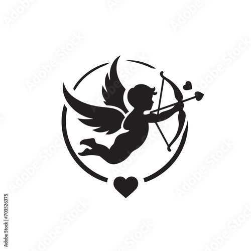 Detailed and captivating: Black silhouette of a Valentine Cupid - Valentine Cup silhouette vector stock
 photo