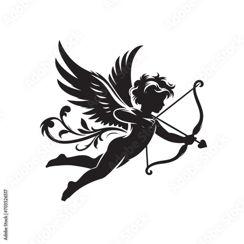 Detailed and elegant: Valentine Cupid's silhouette showcased in black vector - vector stock for Valentine Day
