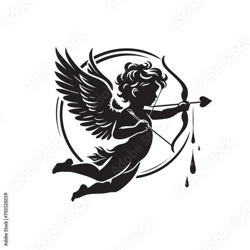 Shadowy allure: Valentine Cupid's black silhouette in a captivating composition - vector stock for Valentine Day
