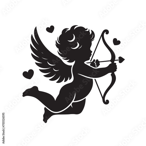Elegant and intricate portrayal of a Valentine Cupid's black silhouette - vector stock for Valentine Day
