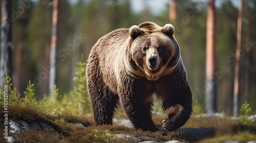 Brown bear in nature in the taiga