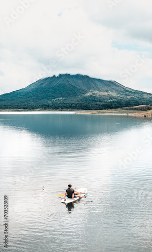 Iconic volcano with lake in front © Harold